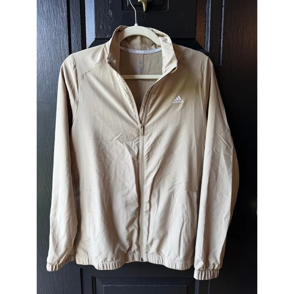 Adidas Golf Womens Tan Khaki Full Zip Windbreaker Jacket Mock Neck Small